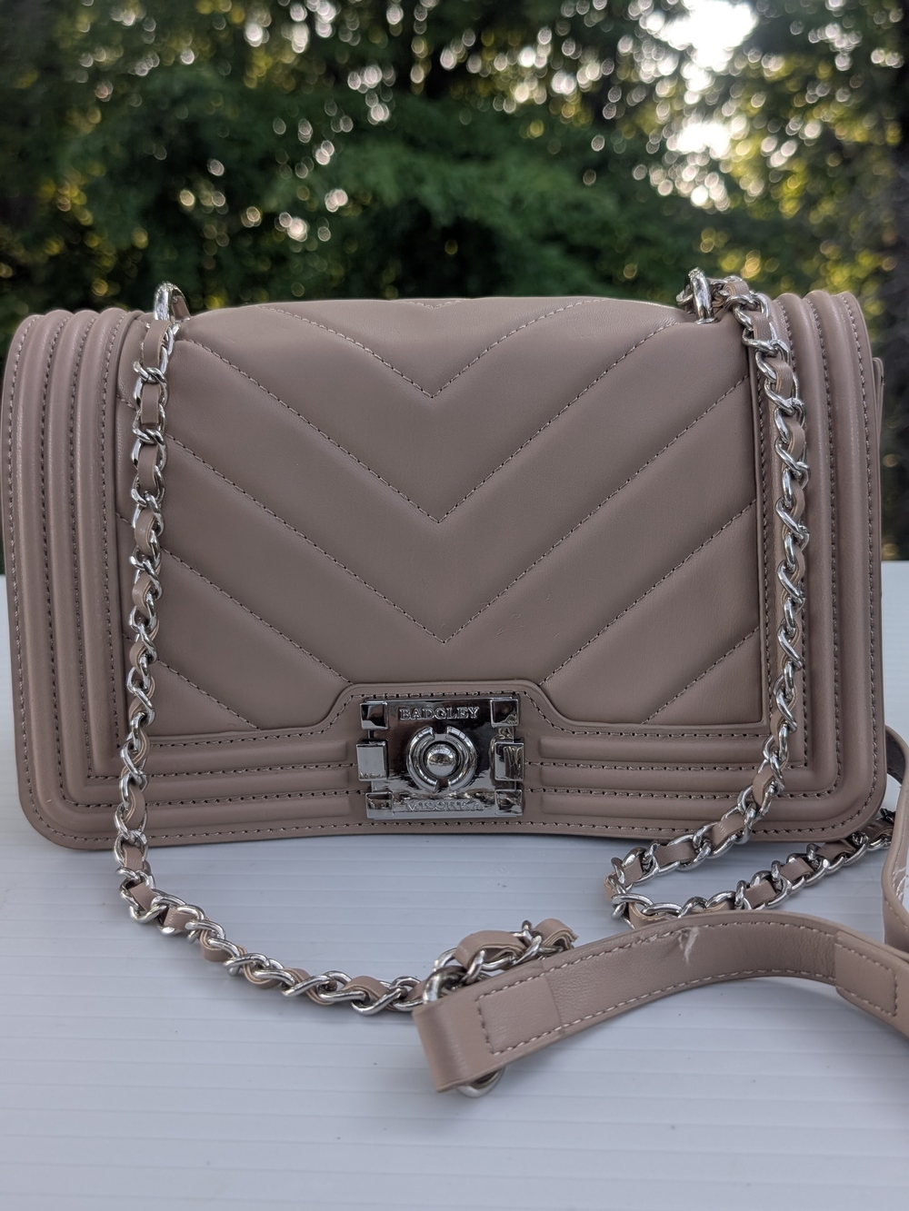 Quilted Chain-Handle Shoulder Bag - Blush Taupe